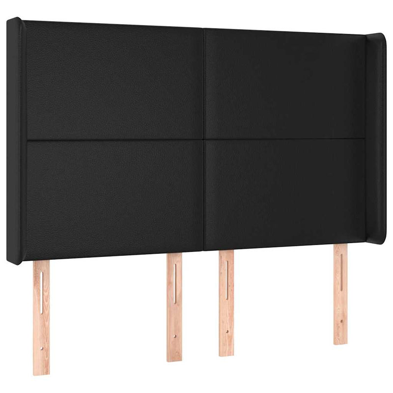 Tăblie de pat cu LED, negru, 147x16x118/128 cm, piele ecologică