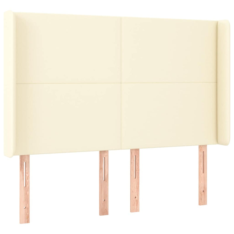 Tăblie de pat cu LED, crem, 147x16x118/128 cm, piele ecologică