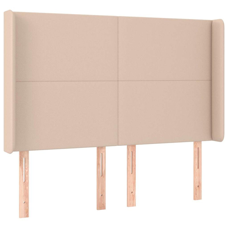 Tăblie de pat cu LED, cappuccino, 147x16x118/128 cm, piele eco