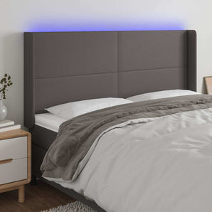 Tăblie de pat cu LED, gri, 163x16x118/128 cm, piele ecologică