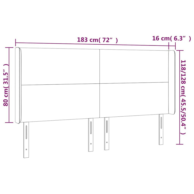 Tăblie de pat cu LED, cappuccino, 183x16x118/128 cm, piele eco