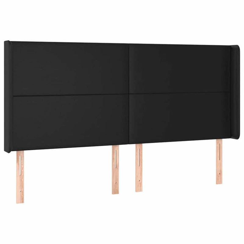Tăblie de pat cu LED, negru, 203x16x118/128 cm, piele ecologică