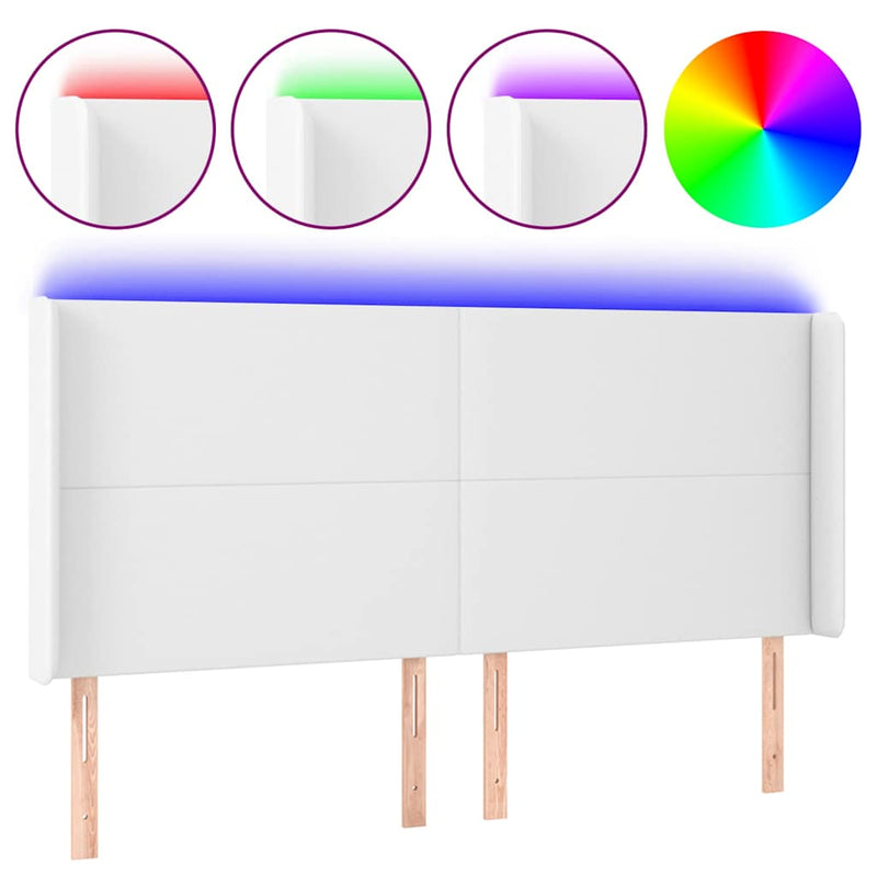 Tăblie de pat cu LED, alb, 203x16x118/128 cm, piele ecologică