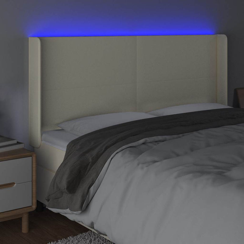 Tăblie de pat cu LED, crem, 203x16x118/128 cm, piele ecologică