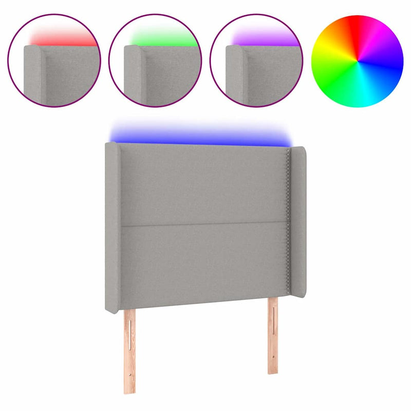 Tăblie de pat cu LED, gri deschis, 93x16x118/128 cm, textil