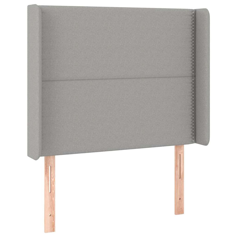 Tăblie de pat cu LED, gri deschis, 93x16x118/128 cm, textil