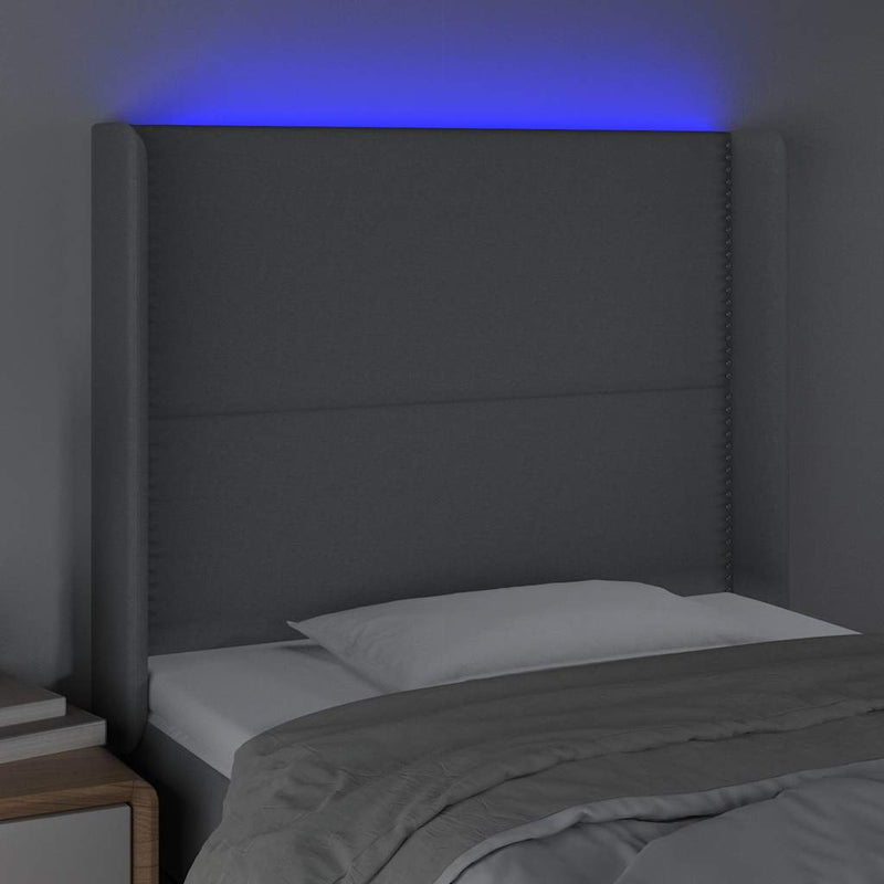 Tăblie de pat cu LED, gri deschis, 93x16x118/128 cm, textil