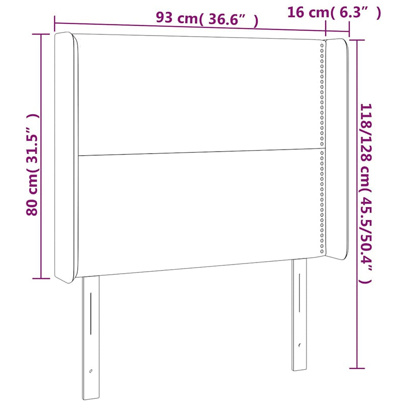 Tăblie de pat cu LED, gri deschis, 93x16x118/128 cm, textil