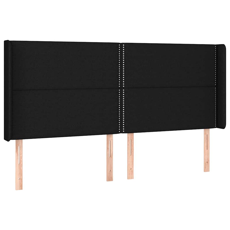 Tăblie de pat cu LED, negru, 203x16x118/128 cm, textil