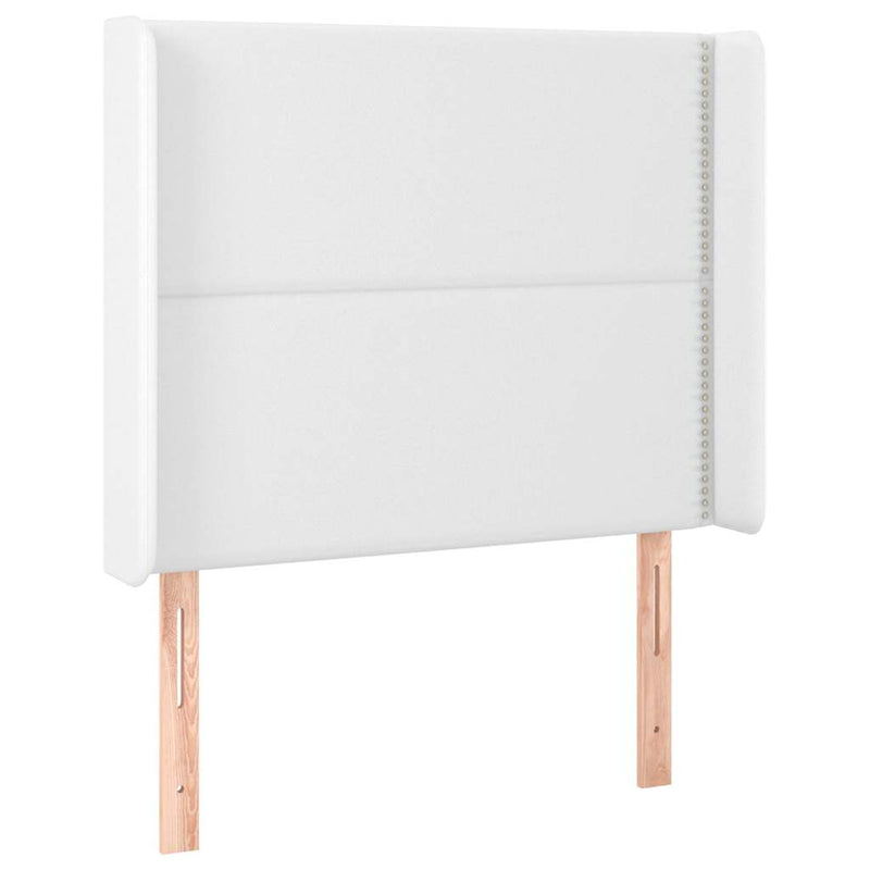 Tăblie de pat cu LED, alb, 103x16x118/128 cm, piele ecologică
