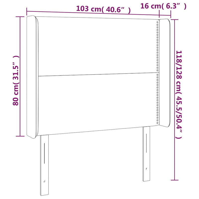 Tăblie de pat cu LED, alb, 103x16x118/128 cm, piele ecologică