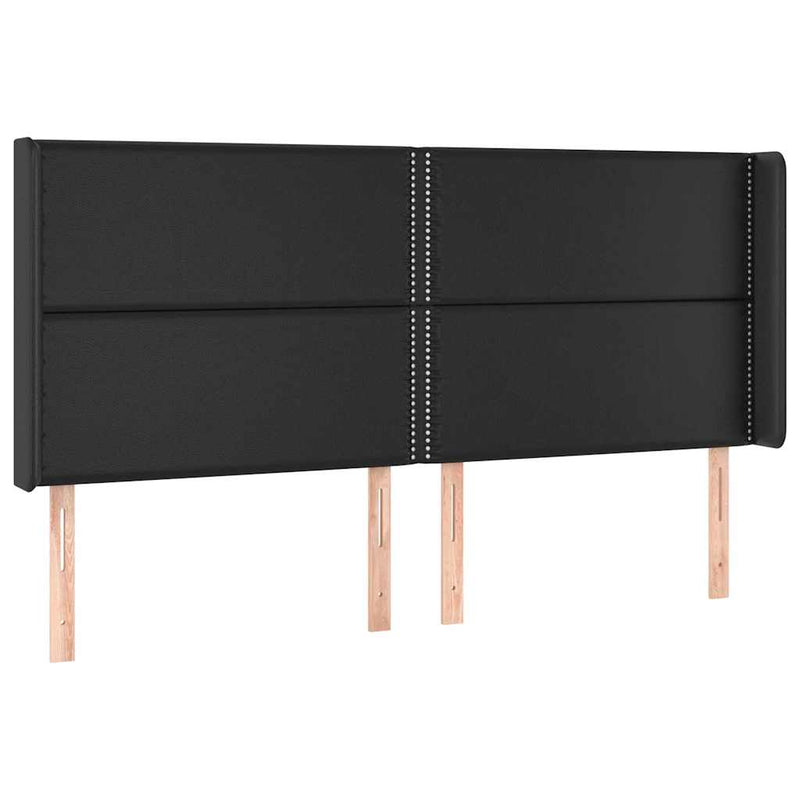 Tăblie de pat cu LED, negru, 203x16x118/128 cm, piele ecologică