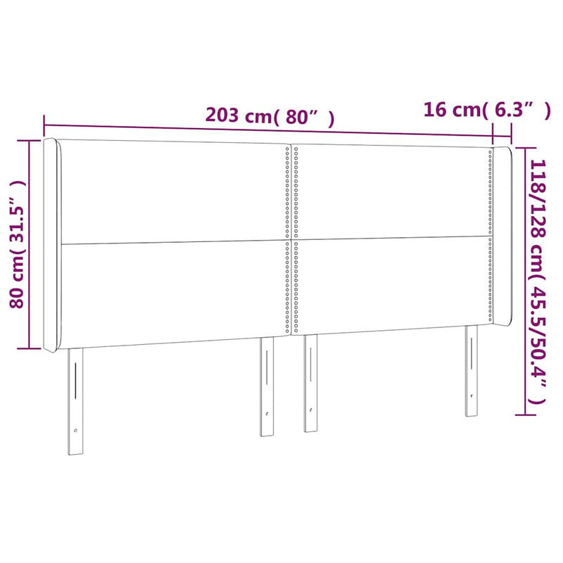 Tăblie de pat cu LED, negru, 203x16x118/128 cm, piele ecologică