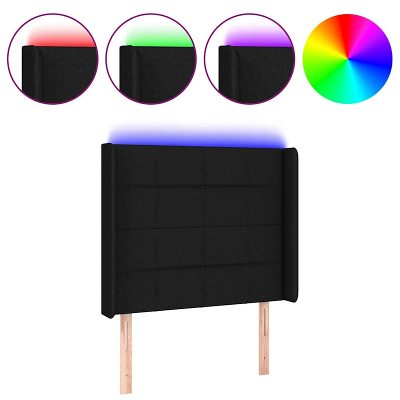 Tăblie de pat cu LED, negru, 83x16x118/128 cm, textil