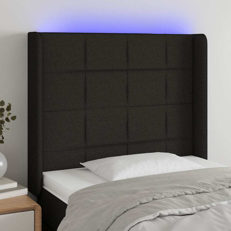 Tăblie de pat cu LED, negru, 83x16x118/128 cm, textil