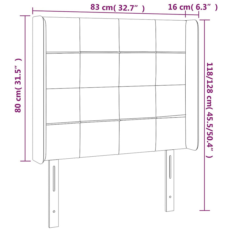 Tăblie de pat cu LED, crem, 83x16x118/128 cm, textil