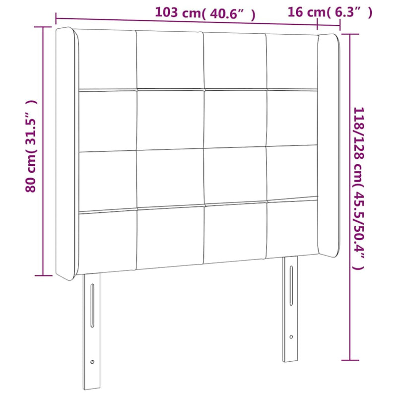 Tăblie de pat cu LED, negru, 103x16x118/128 cm, textil
