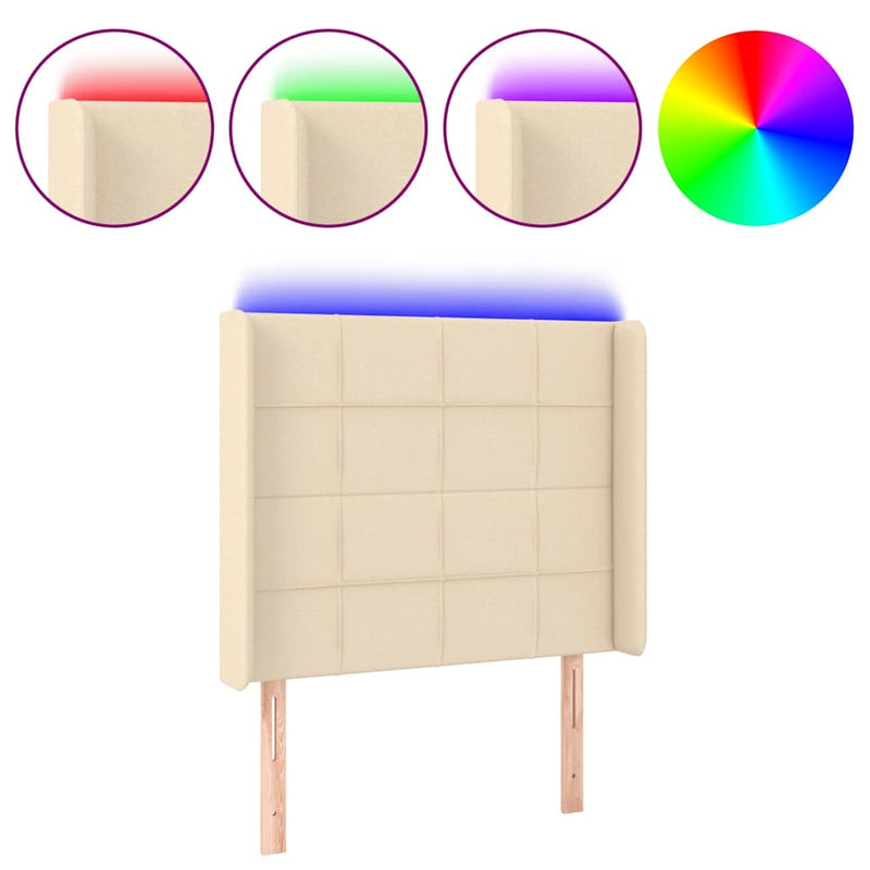 Tăblie de pat cu LED, crem, 103x16x118/128 cm, textil
