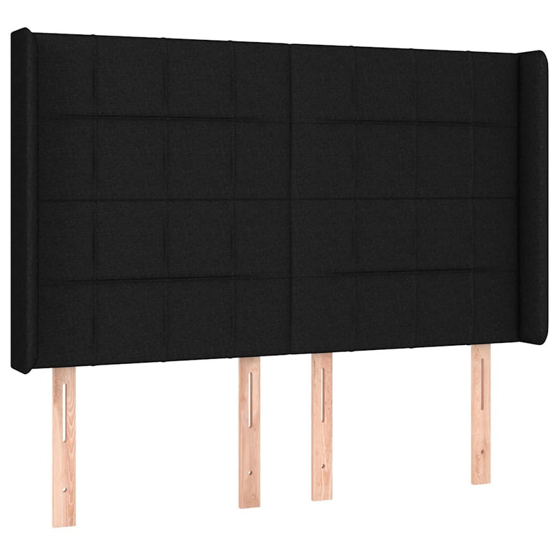 Tăblie de pat cu LED, negru, 147x16x118/128 cm, textil
