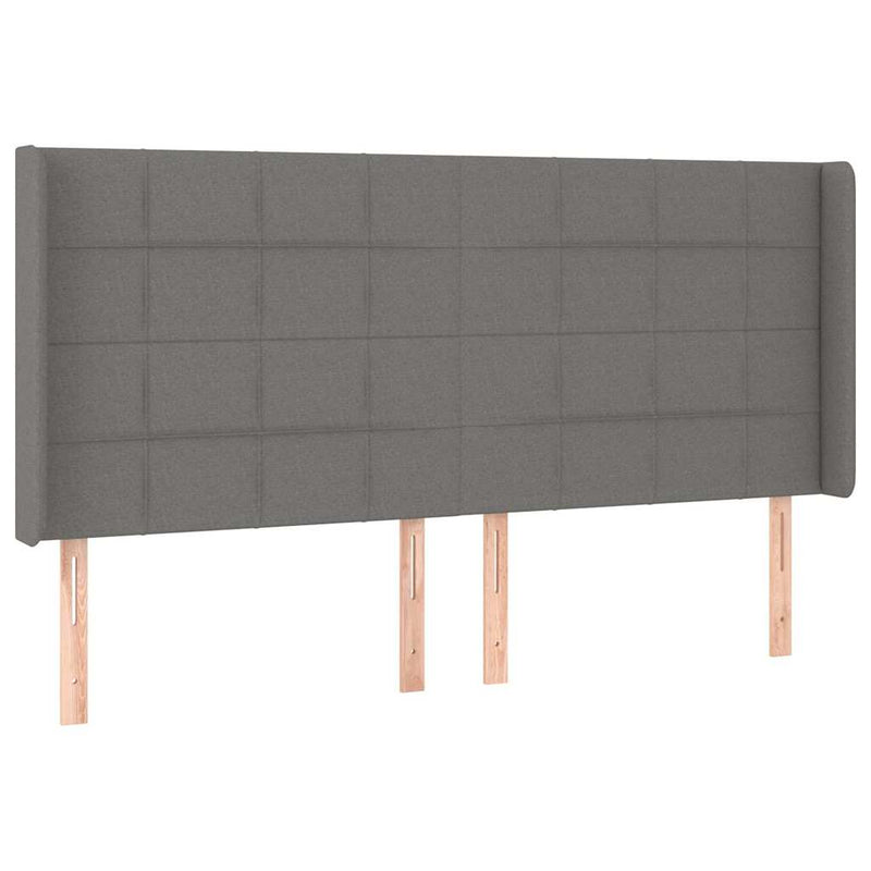 Tăblie de pat cu LED, gri închis, 183x16x118/128 cm, textil