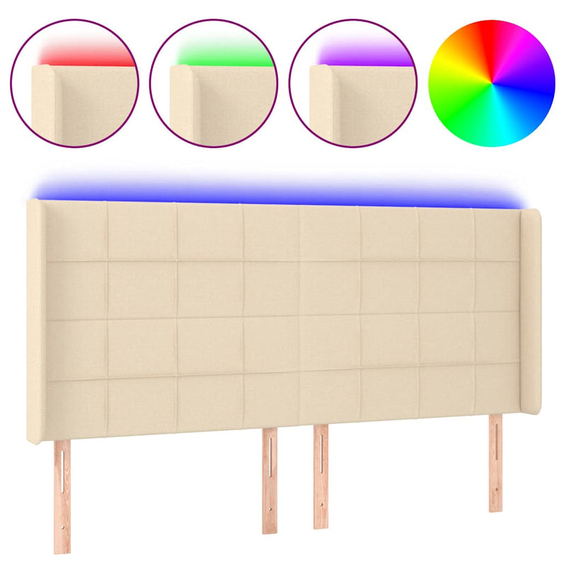 Tăblie de pat cu LED, crem, 183x16x118/128 cm, textil