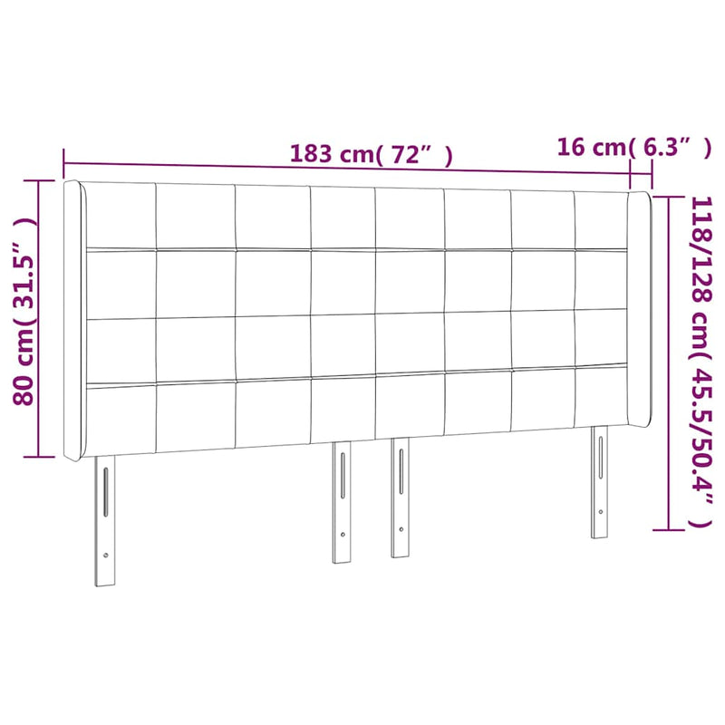 Tăblie de pat cu LED, crem, 183x16x118/128 cm, textil