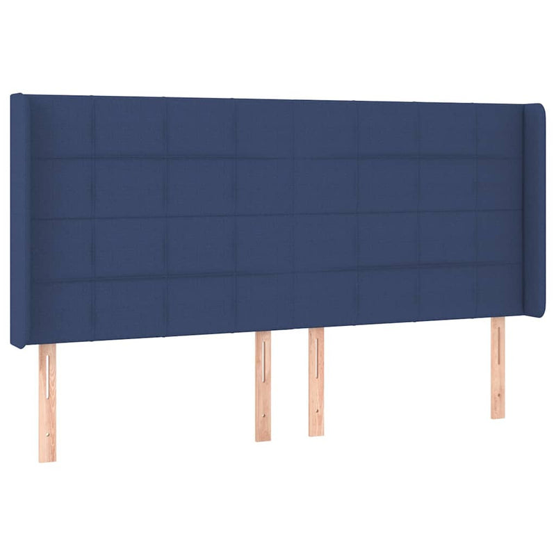 Tăblie de pat cu LED, albastru, 183x16x118/128 cm, textil