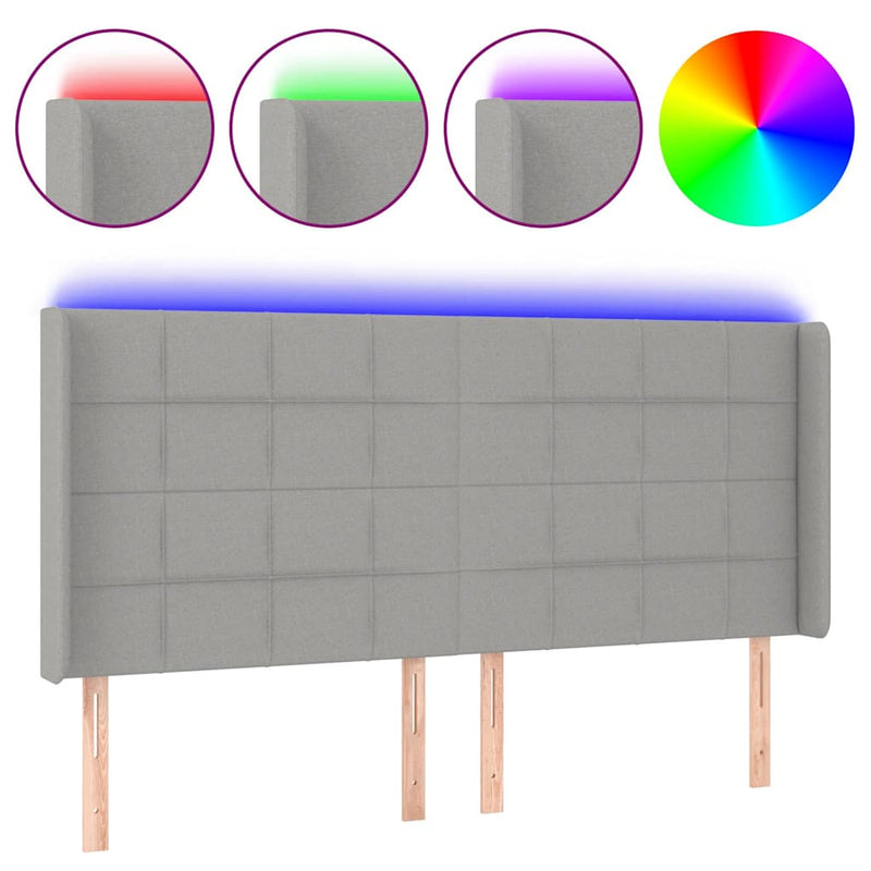 Tăblie de pat cu LED, gri deschis, 203x16x118/128 cm, textil