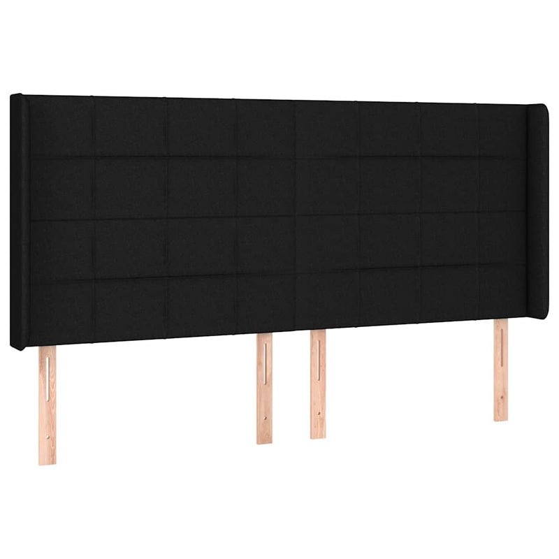 Tăblie de pat cu LED, negru, 203x16x118/128 cm, textil