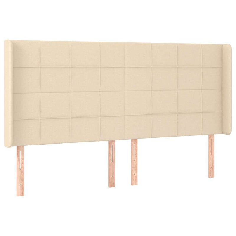 Tăblie de pat cu LED, crem, 203x16x118/128 cm, textil