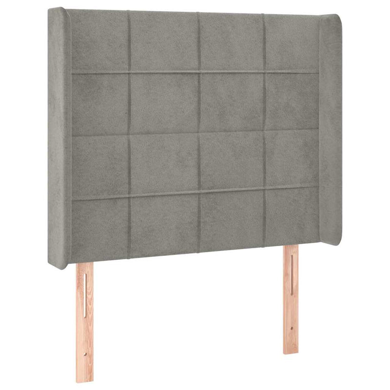 Tăblie de pat cu LED, gri deschis, 83x16x118/128 cm, catifea