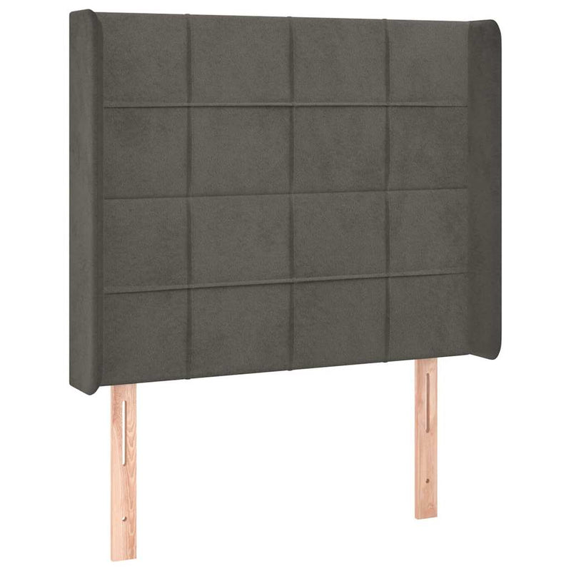 Tăblie de pat cu LED, gri închis, 83x16x118/128 cm, catifea