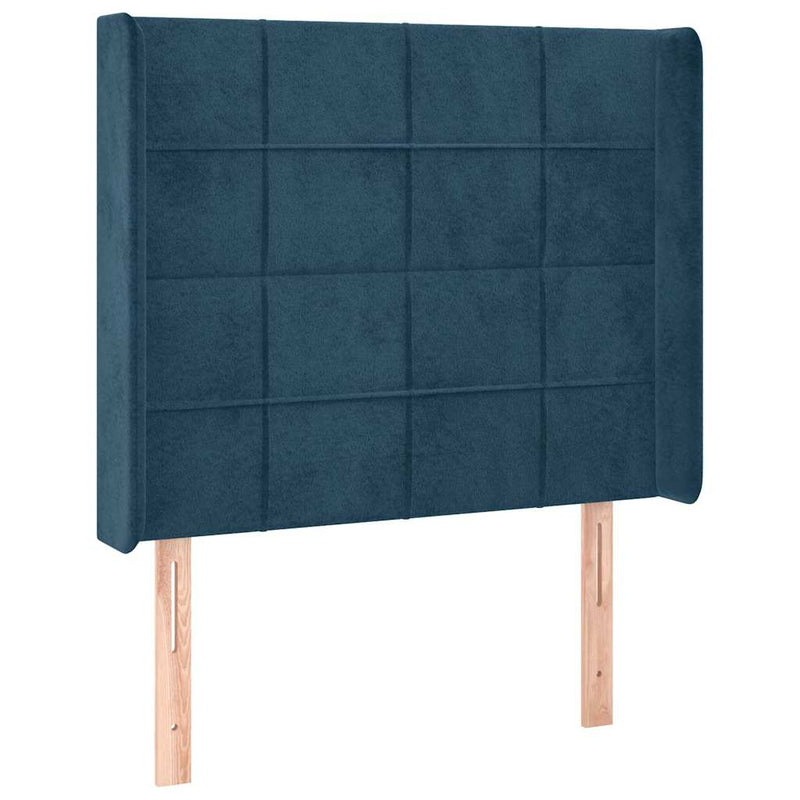 Tăblie de pat cu LED, albastru închis, 83x16x118/128cm, catifea