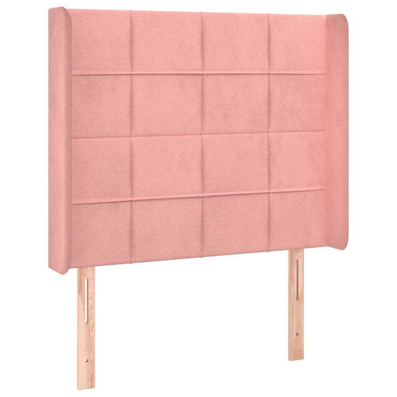 Tăblie de pat cu LED, roz, 83x16x118/128 cm, catifea