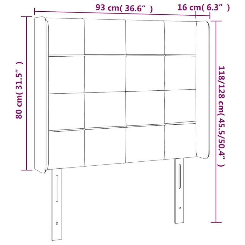 Tăblie de pat cu LED, gri deschis, 93x16x118/128 cm, catifea