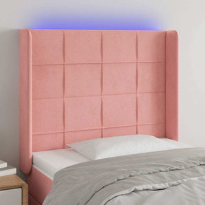 Tăblie de pat cu LED, roz, 103x16x118/128 cm, catifea