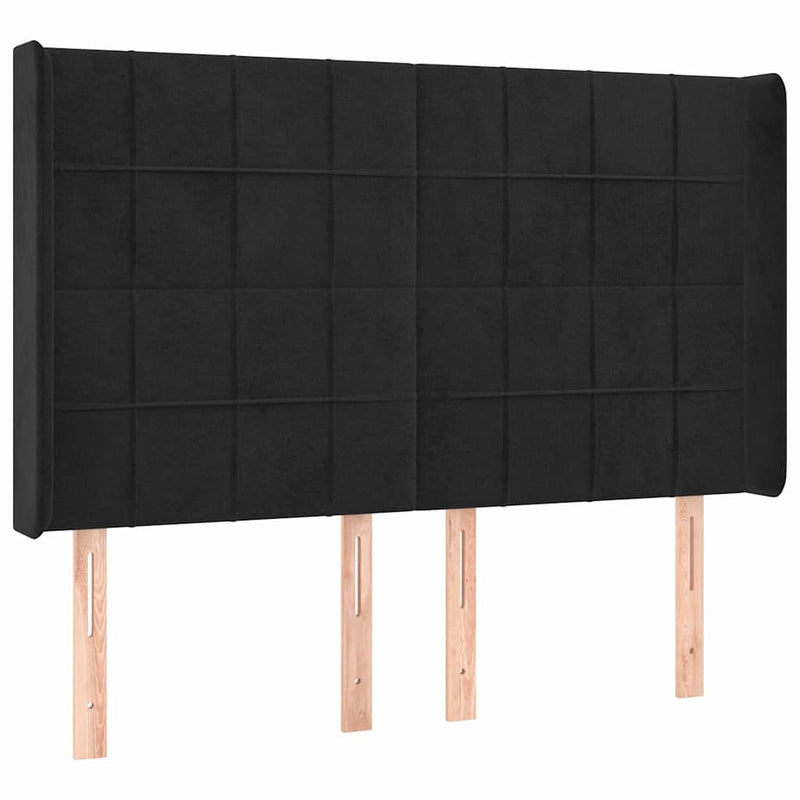 Tăblie de pat cu LED, negru, 147x16x118/128 cm, catifea