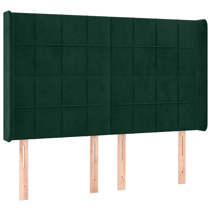 Tăblie de pat cu LED, verde închis, 147x16x118/128 cm, catifea