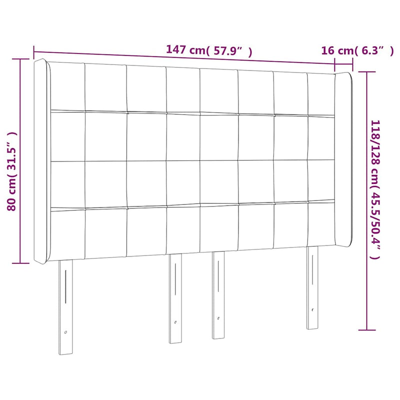 Tăblie de pat cu LED, verde închis, 147x16x118/128 cm, catifea