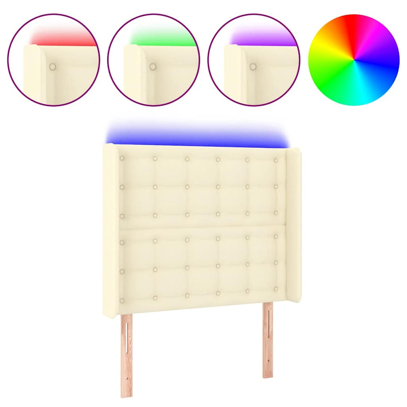 Tăblie de pat cu LED, crem, 83x16x118/128 cm, piele ecologică