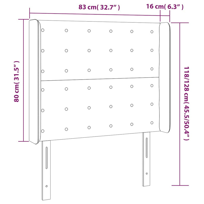 Tăblie de pat cu LED, crem, 83x16x118/128 cm, piele ecologică