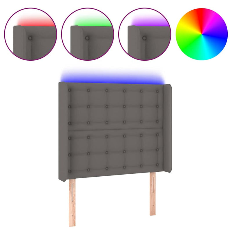 Tăblie de pat cu LED, gri , 83x16x118/128 cm, piele ecologică