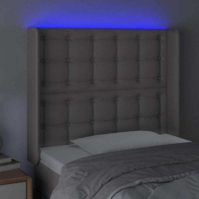 Tăblie de pat cu LED, gri , 83x16x118/128 cm, piele ecologică