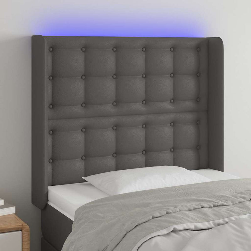 Tăblie de pat cu LED, gri , 83x16x118/128 cm, piele ecologică