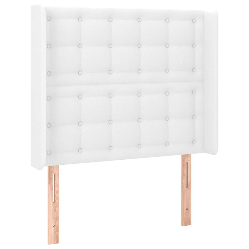 Tăblie de pat cu LED, alb, 103x16x118/128 cm, piele ecologică