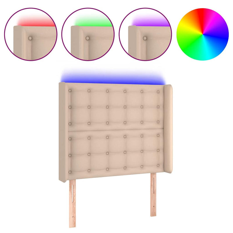 Tăblie de pat cu LED, cappuccino, 103x16x118/128 cm, piele eco