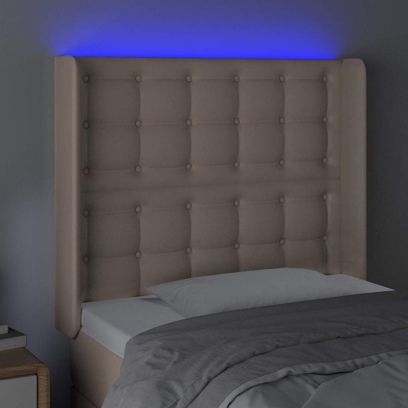 Tăblie de pat cu LED, cappuccino, 103x16x118/128 cm, piele eco