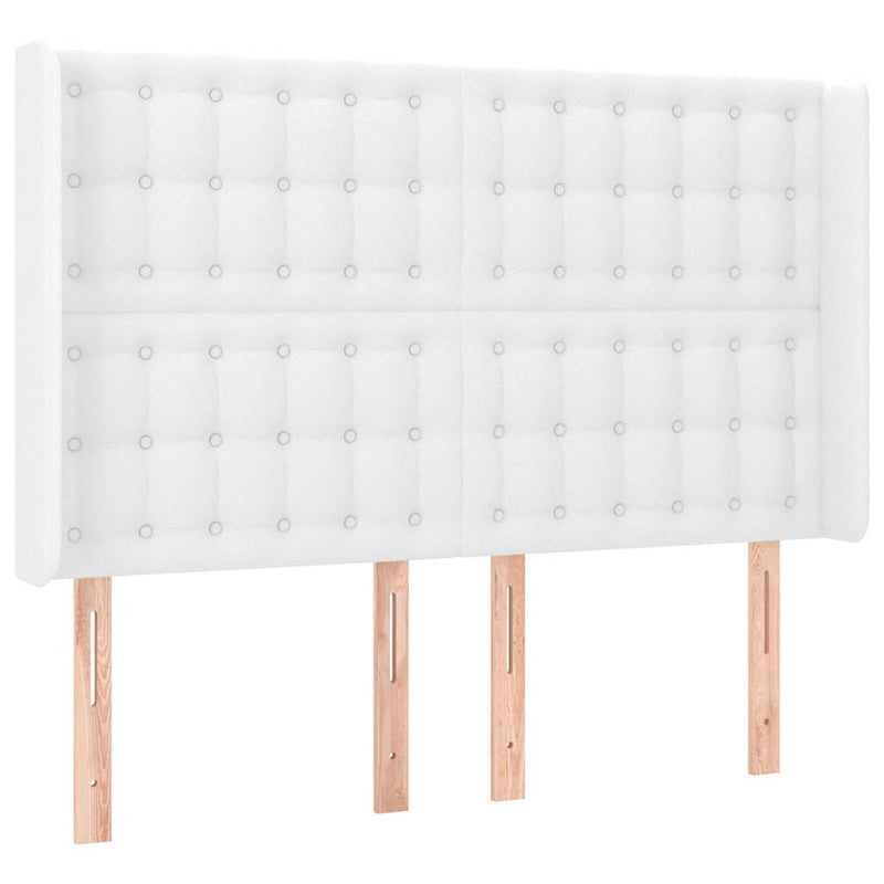 Tăblie de pat cu LED, alb, 147x16x118/128 cm, piele ecologică