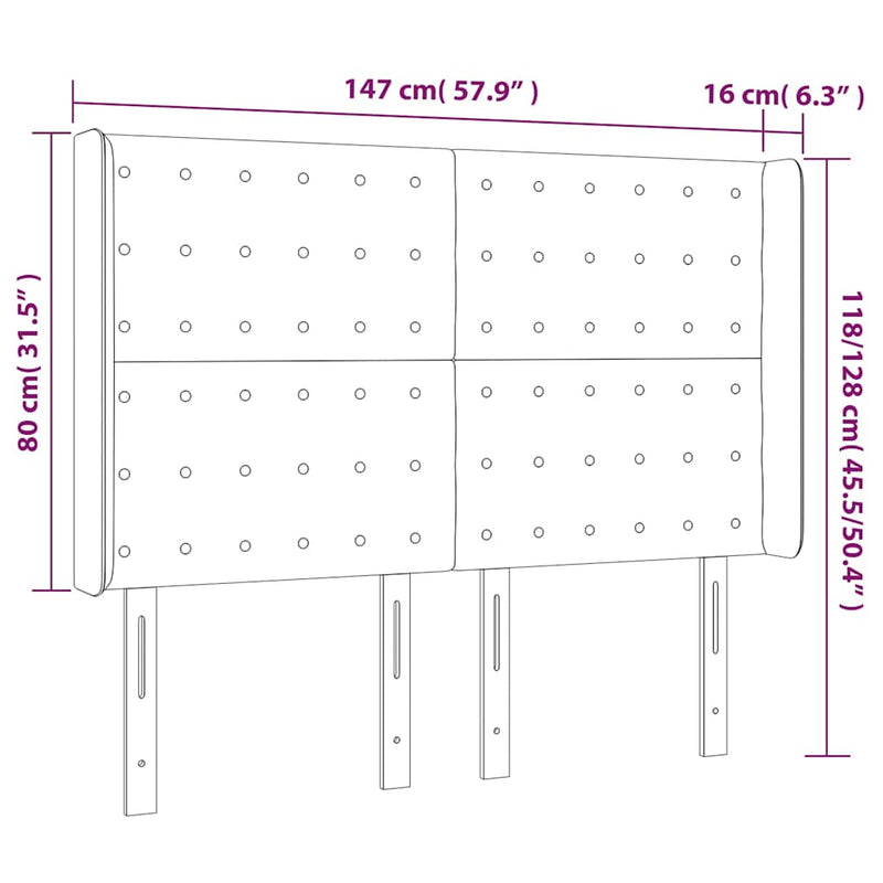 Tăblie de pat cu LED, cappuccino, 147x16x118/128 cm, piele eco
