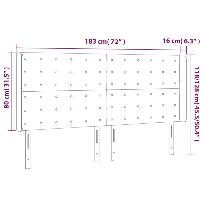 Tăblie de pat cu LED, crem, 183x16x118/128 cm, piele ecologică
